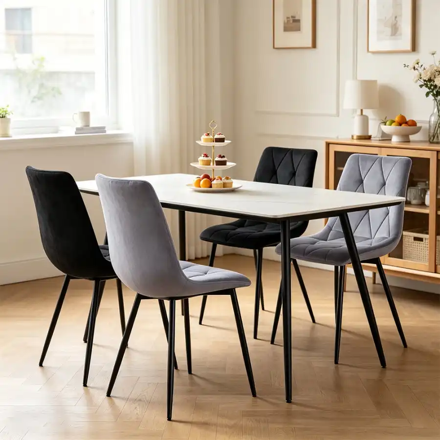 Affordable grey diamond pattern back dining chairs for small kitchens